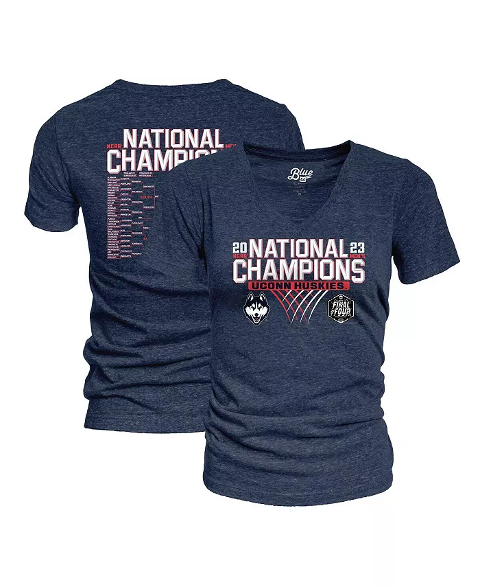 Alfani Blue 84 Women's Navy UConn Huskies 2023 NCAA Men's Basketball National Champions Focus Bracket Tri-Blend V-Neck T-shirt Sports Fan Shop