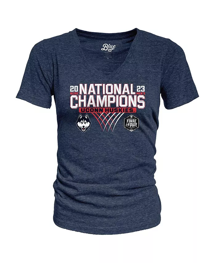 Alfani Blue 84 Women's Navy UConn Huskies 2023 NCAA Men's Basketball National Champions Focus Bracket Tri-Blend V-Neck T-shirt Sports Fan Shop