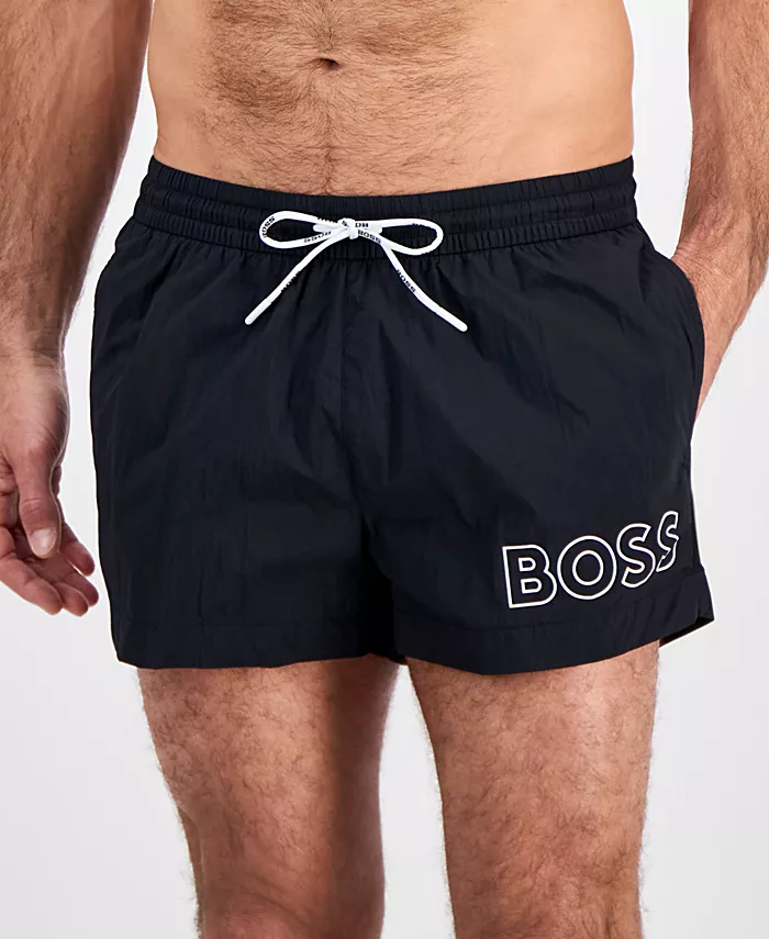 Alfani BOSS By Hugo Boss Men's Mooneye Outlined Logo Drawstring 3" Swim Trunks Men's Fashion & Accessories