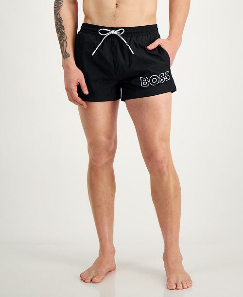 alfani BOSS by Hugo Boss Men's Mooneye Outlined Logo Drawstring 3" Swim Trunks Men's Fashion & Accessories