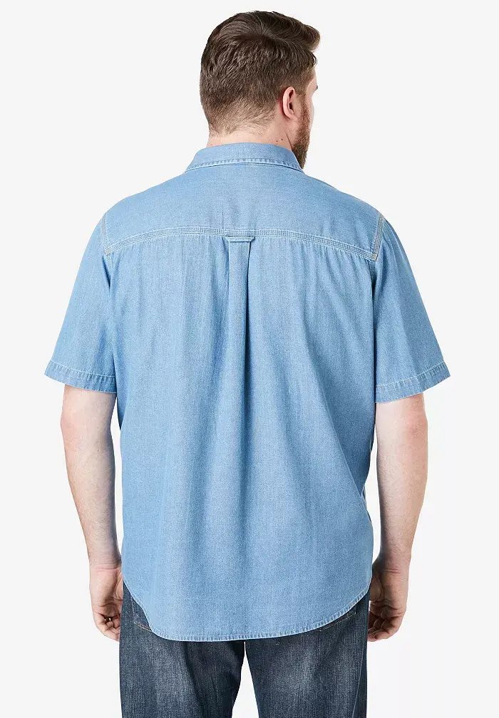 Alfani Boulder Creek Big & Tall By KingSize Short Sleeve Denim And Twill Shirt Men's Fashion & Accessories