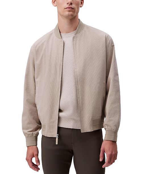 alfani Calvin Klein Men's Relaxed Fit Seersucker Zip-Front Bomber Jacket Men's Fashion & Accessories