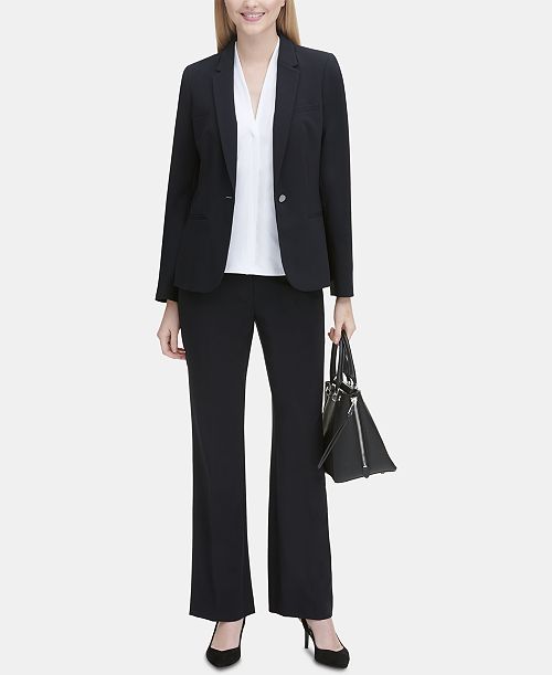 alfani Calvin Klein One-Button Blazer Pleated Blouse & Trousers Women's Fashion Shoes & Accessories