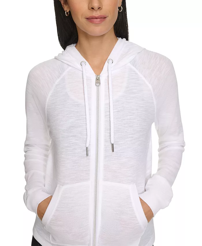 Alfani Calvin Klein Performance Ruched-Sleeve Zip Hoodie Women's Fashion Shoes & Accessories