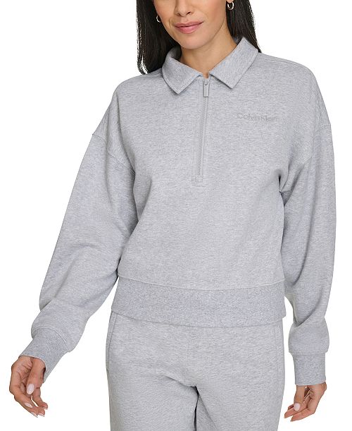 alfani Calvin Klein Performance Women's Logo Half-Zip Cozy Fleece Sweatshirt Women's Fashion Shoes & Accessories