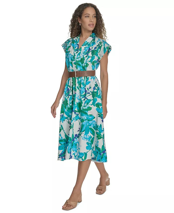 Alfani Calvin Klein Petite Floral-Print Belted Midi Dress Women's Fashion Shoes & Accessories