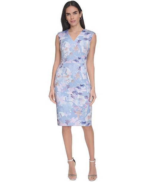 alfani Calvin Klein Petite Floral-Print Sheath Dress Women's Fashion Shoes & Accessories