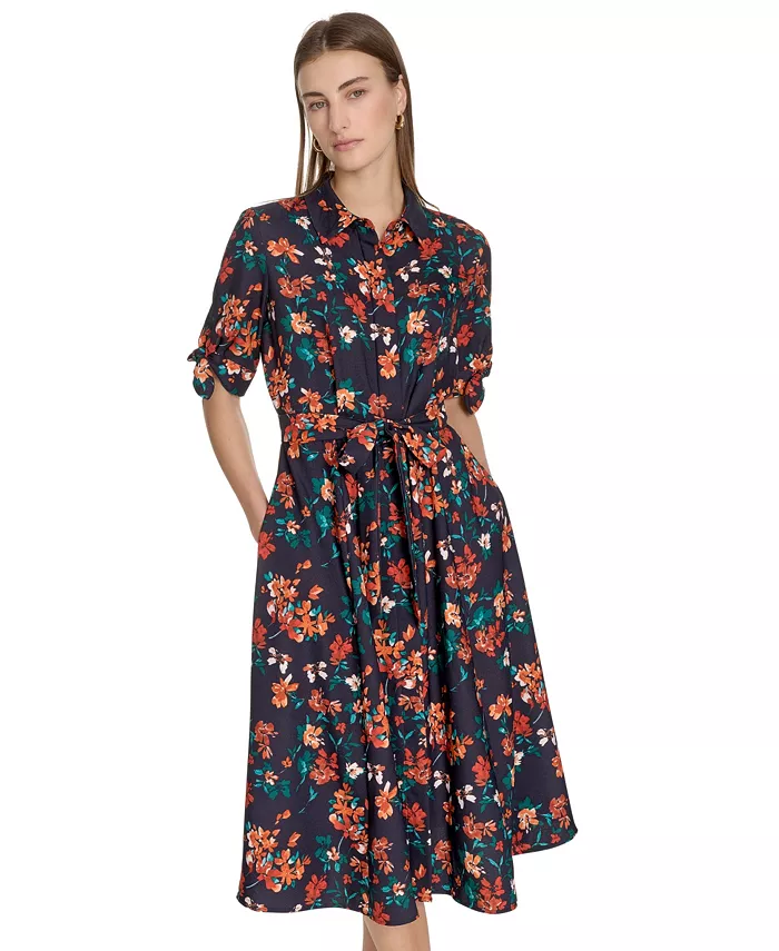 Alfani Calvin Klein Petite Short-Sleeve Midi Shirtdress Women's Fashion Shoes & Accessories