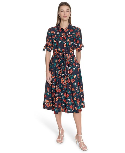 alfani Calvin Klein Petite Short-Sleeve Midi Shirtdress Women's Fashion Shoes & Accessories