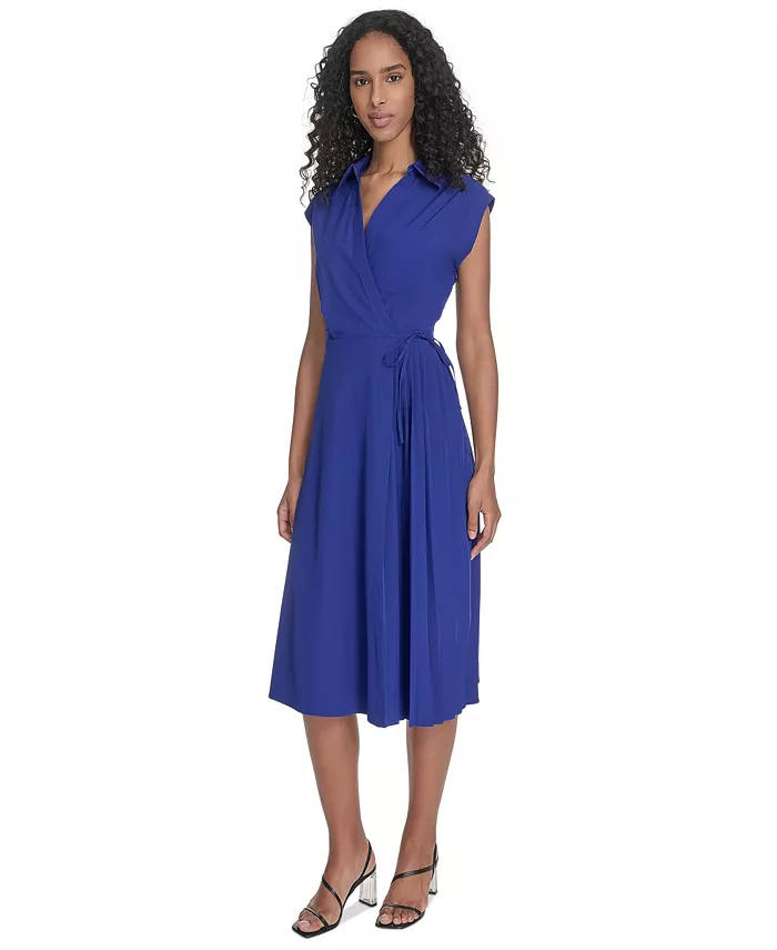 Alfani Calvin Klein Petite Surplice-Neck Gauze Midi Dress Women's Fashion Shoes & Accessories