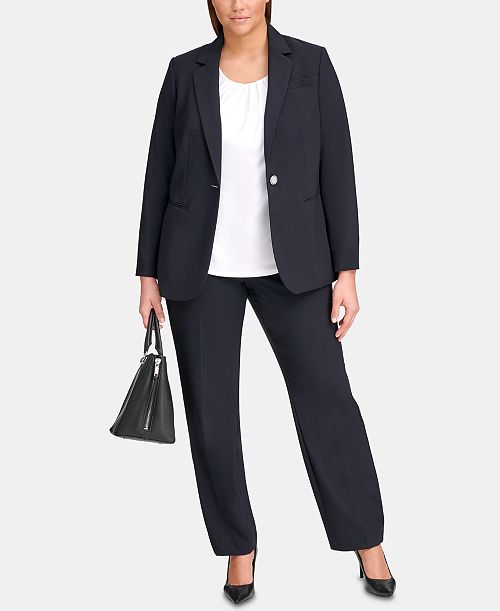 alfani Calvin Klein Plus Size One-Button Jacket & Straight-Leg Pants Women's Fashion Shoes & Accessories