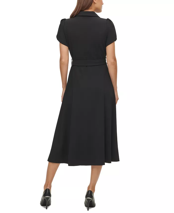 Alfani Calvin Klein Puff-Sleeve Belted Midi Dress Women's Fashion Shoes & Accessories