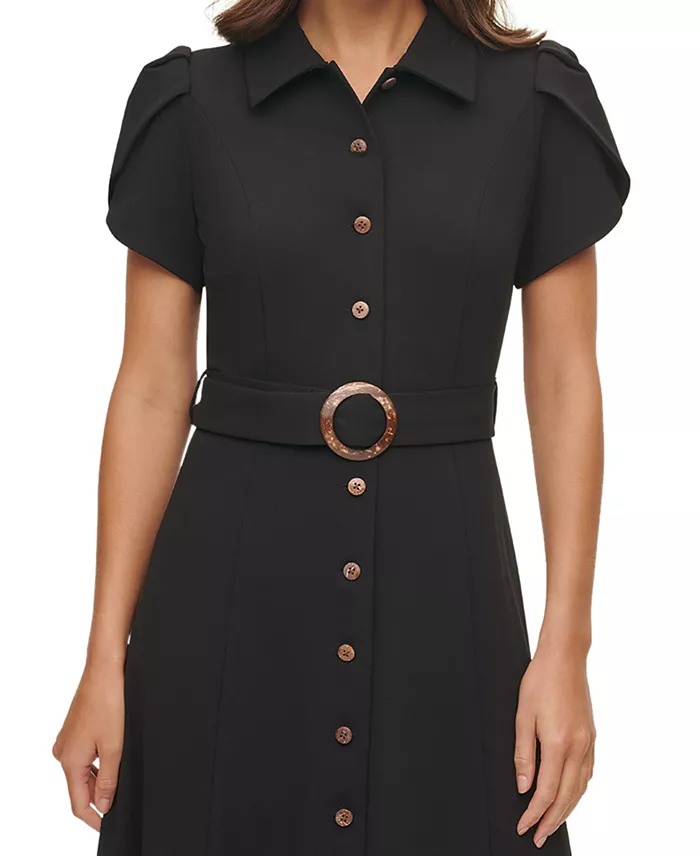 Alfani Calvin Klein Puff-Sleeve Belted Midi Dress Women's Fashion Shoes & Accessories