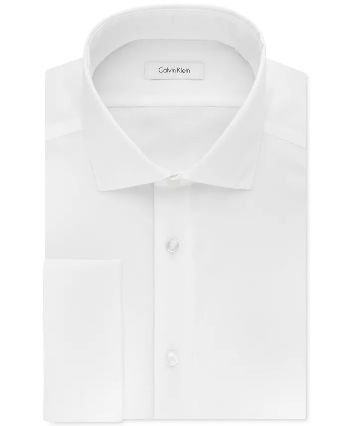 Alfani Calvin Klein Steel Men's Slim-Fit Non-Iron Herringbone French Cuff Dress Shirt Men's Fashion & Accessories