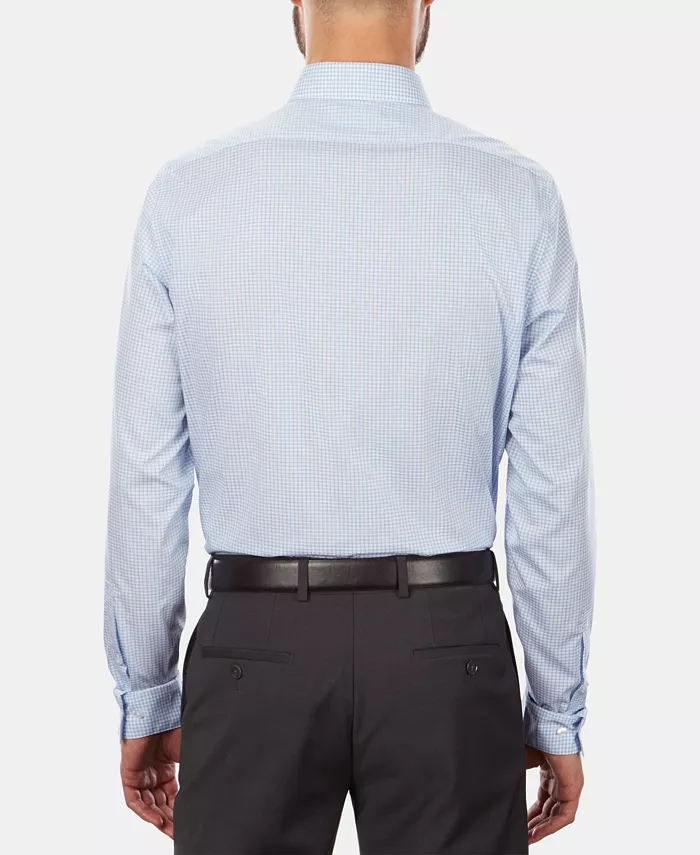Alfani Calvin Klein Steel Men's Slim-Fit Non-Iron Performance Stretch Blue Check Dress Shirt Men's Fashion & Accessories
