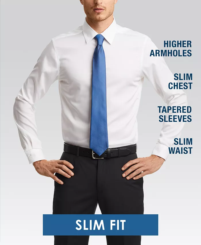 Alfani Calvin Klein Steel Men's Slim-Fit Non-Iron Performance Stretch Blue Check Dress Shirt Men's Fashion & Accessories