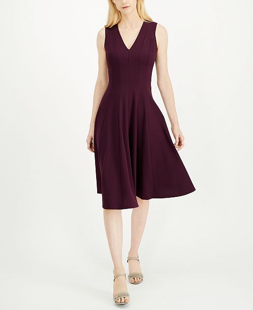 alfani Calvin Klein V-Neck Midi Dress Women's Fashion Shoes & Accessories