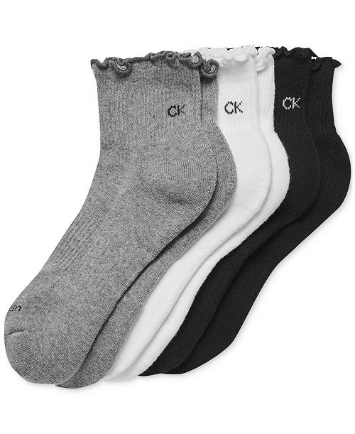 alfani Calvin Klein Women's 3-Pk. Ruffled Quarter Performance Socks Women's Fashion Shoes & Accessories