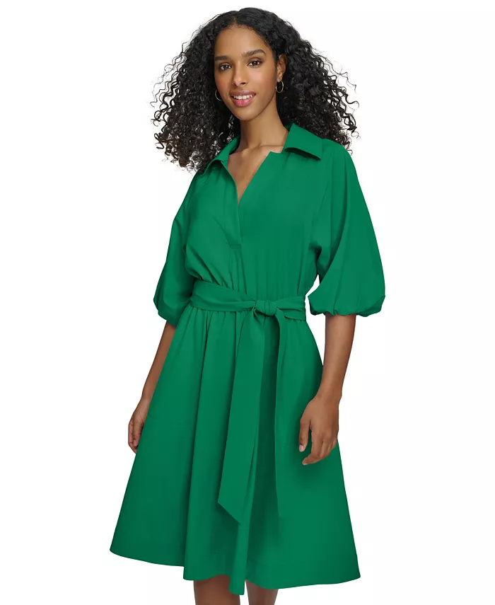 Alfani Calvin Klein Women's Belted Puffed-Sleeve Shirt Dress Women's Fashion Shoes & Accessories