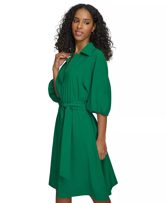 Alfani Calvin Klein Women's Belted Puffed-Sleeve Shirt Dress Women's Fashion Shoes & Accessories