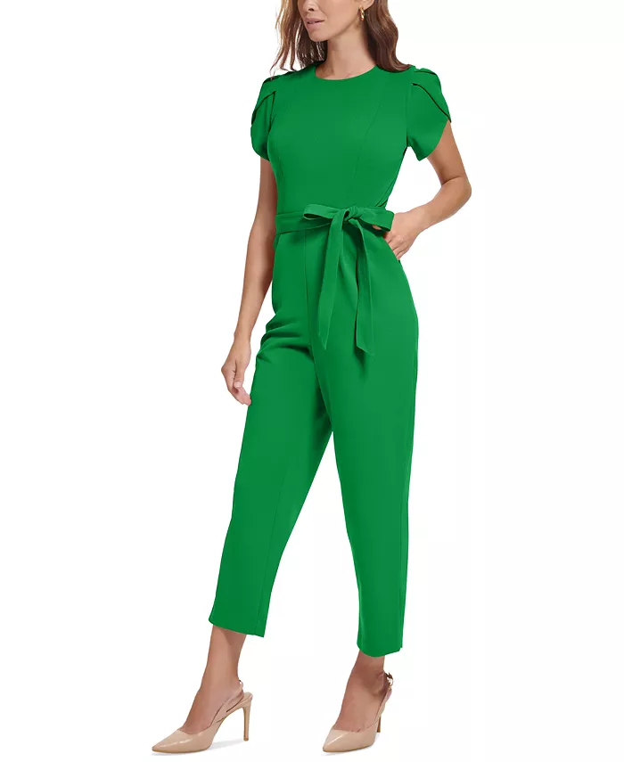 Alfani Calvin Klein Women's Belted Tulip-Sleeve Jumpsuit Women's Fashion Shoes & Accessories