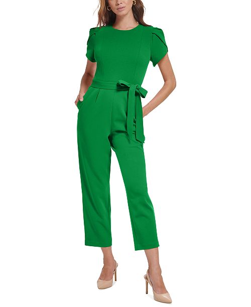 alfani Calvin Klein Women's Belted Tulip-Sleeve Jumpsuit Women's Fashion Shoes & Accessories