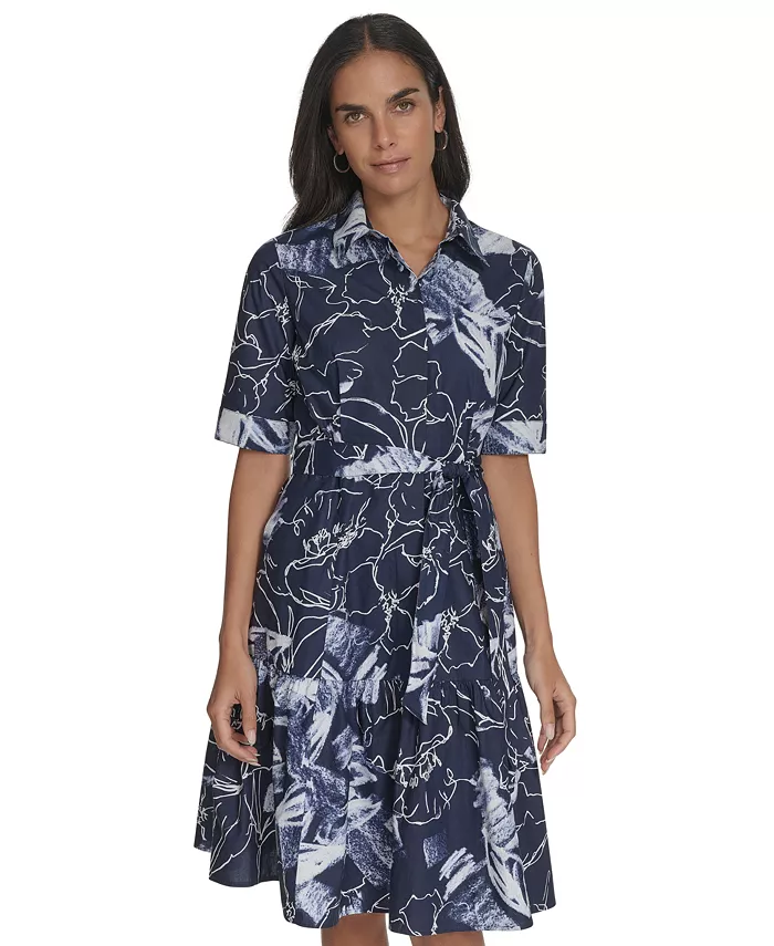 Alfani Calvin Klein Women's Cotton Abstract-Print Shirtdress Women's Fashion Shoes & Accessories