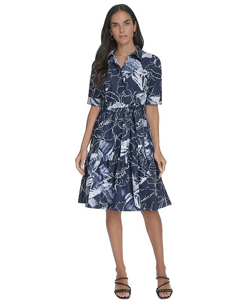 alfani Calvin Klein Women's Cotton Abstract-Print Shirtdress Women's Fashion Shoes & Accessories