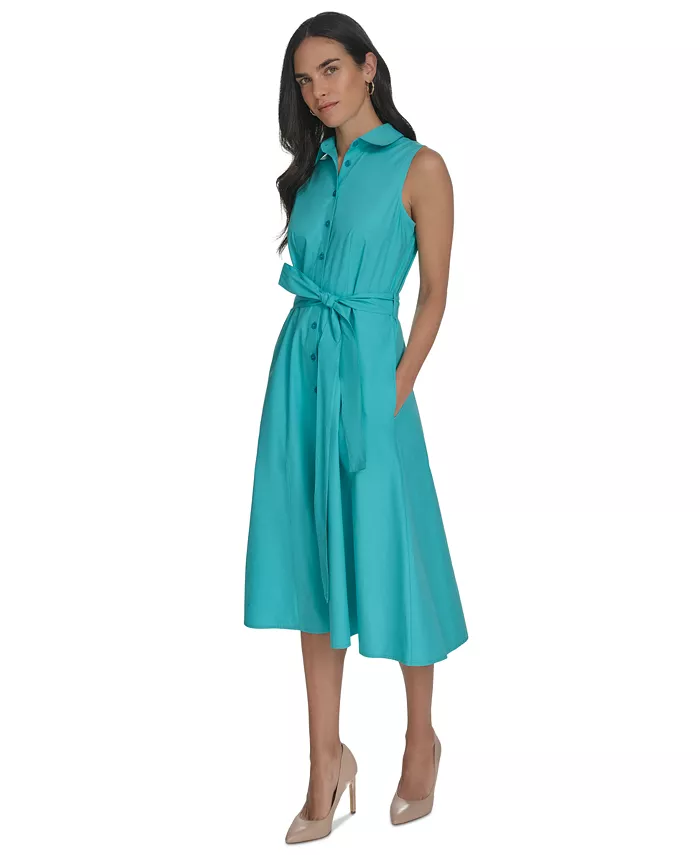 Alfani Calvin Klein Women's Cotton Tie-Waist Sleeveless Dress Women's Fashion Shoes & Accessories