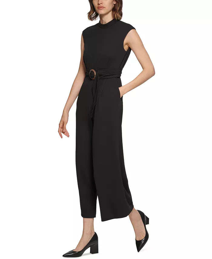 Alfani Calvin Klein Women's Crepe Belted Straight-Leg Jumpsuit Women's Fashion Shoes & Accessories
