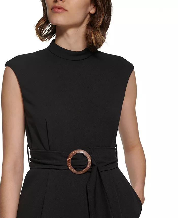 Alfani Calvin Klein Women's Crepe Belted Straight-Leg Jumpsuit Women's Fashion Shoes & Accessories