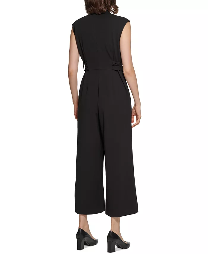 Alfani Calvin Klein Women's Crepe Belted Straight-Leg Jumpsuit Women's Fashion Shoes & Accessories