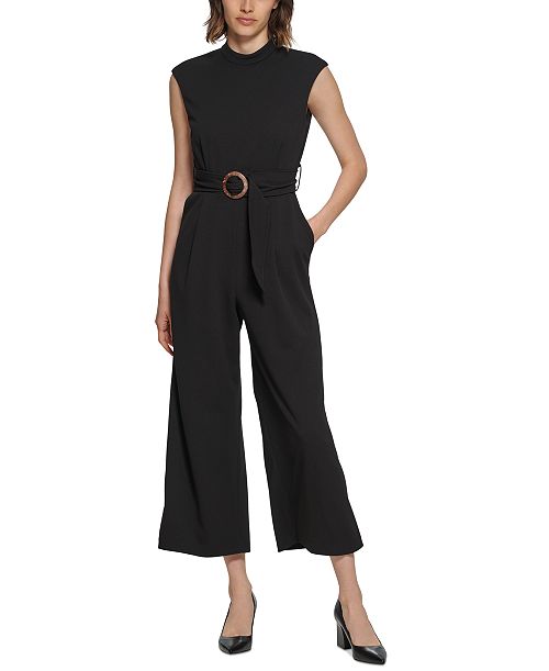 alfani Calvin Klein Women's Crepe Belted Straight-Leg Jumpsuit Women's Fashion Shoes & Accessories