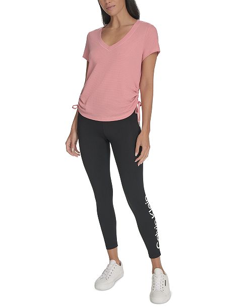 alfani Calvin Klein Women's Drawstring-Ruched Textured Top Women's Fashion Shoes & Accessories