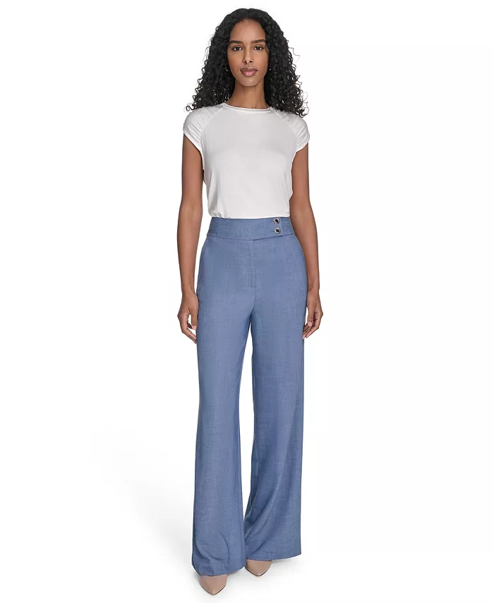 Alfani Calvin Klein Women's Faux-Denim High Rise Wide-Leg Pants Women's Fashion Shoes & Accessories