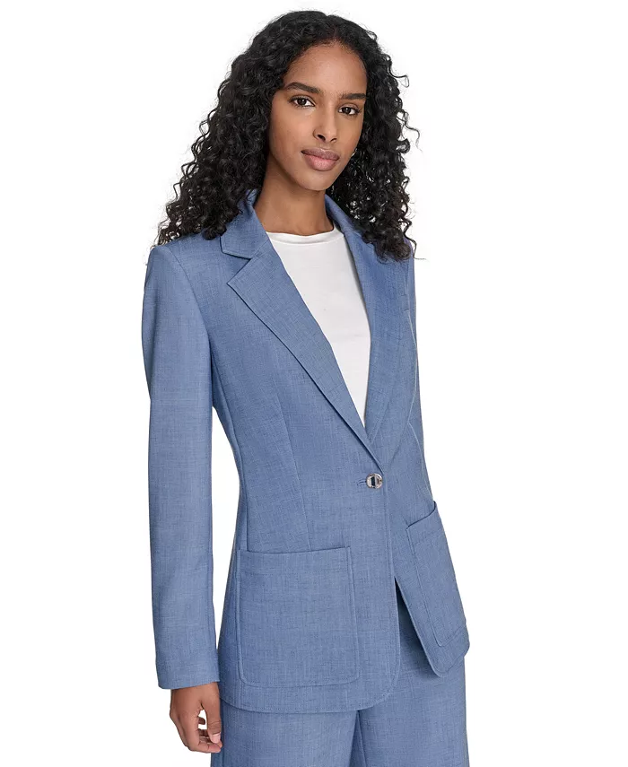 Alfani Calvin Klein Women's Faux-Denim One-Button Blazer Women's Fashion Shoes & Accessories