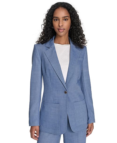 alfani Calvin Klein Women's Faux-Denim One-Button Blazer Women's Fashion Shoes & Accessories