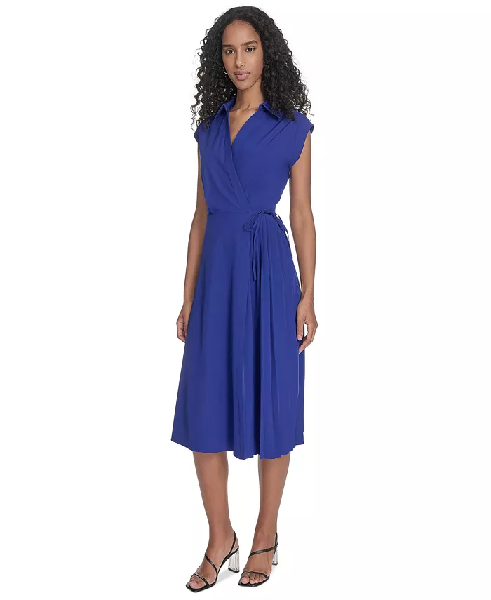 Alfani Calvin Klein Women's Faux-Wrap Sleeveless A-Line Dress Women's Fashion Shoes & Accessories