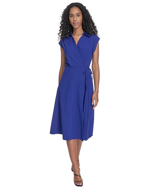 alfani Calvin Klein Women's Faux-Wrap Sleeveless A-Line Dress Women's Fashion Shoes & Accessories