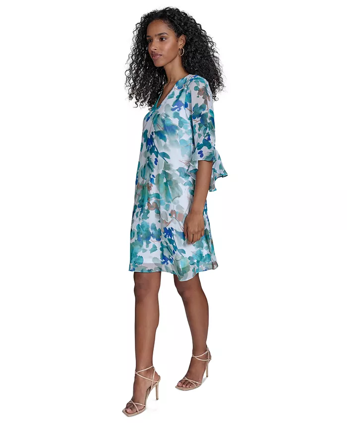 Alfani Calvin Klein Women's Floral Chiffon V-neck Shift Dress Women's Fashion Shoes & Accessories