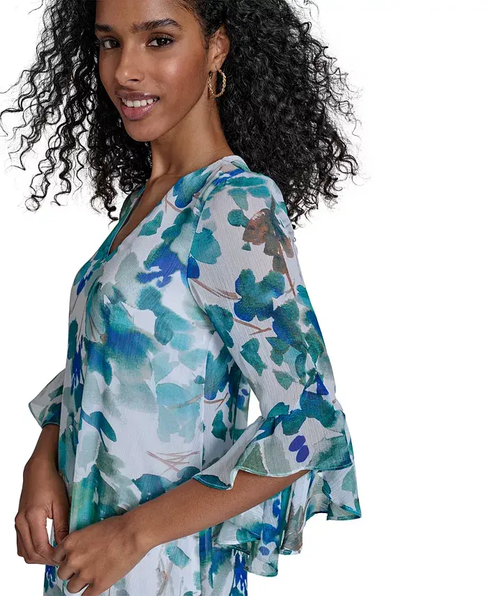 Alfani Calvin Klein Women's Floral Chiffon V-neck Shift Dress Women's Fashion Shoes & Accessories