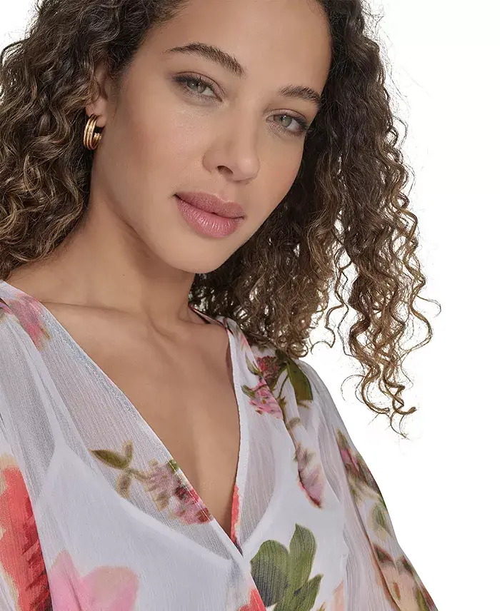 Alfani Calvin Klein Women's Floral-print Faux-wrap Chiffon High-low Dress Women's Fashion Shoes & Accessories