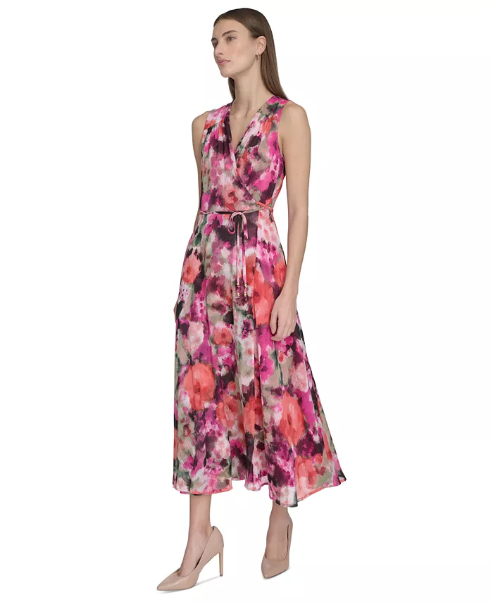 Alfani Calvin Klein Women's Floral-Print Faux-Wrap Sleeveless Dress Women's Fashion Shoes & Accessories