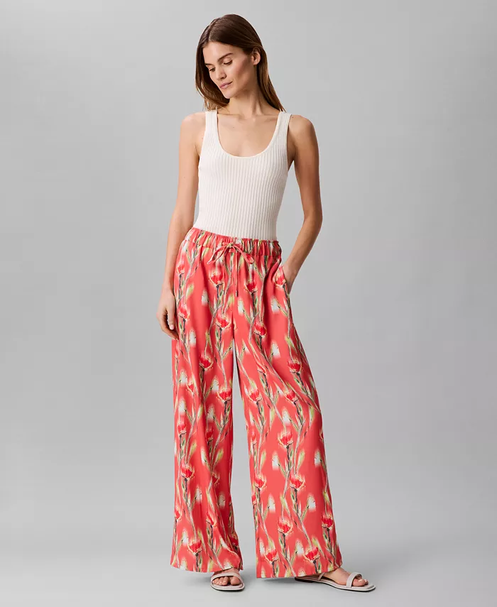 Alfani Calvin Klein Women's Floral-Print Pull-On Drawstring Pants Women's Fashion Shoes & Accessories