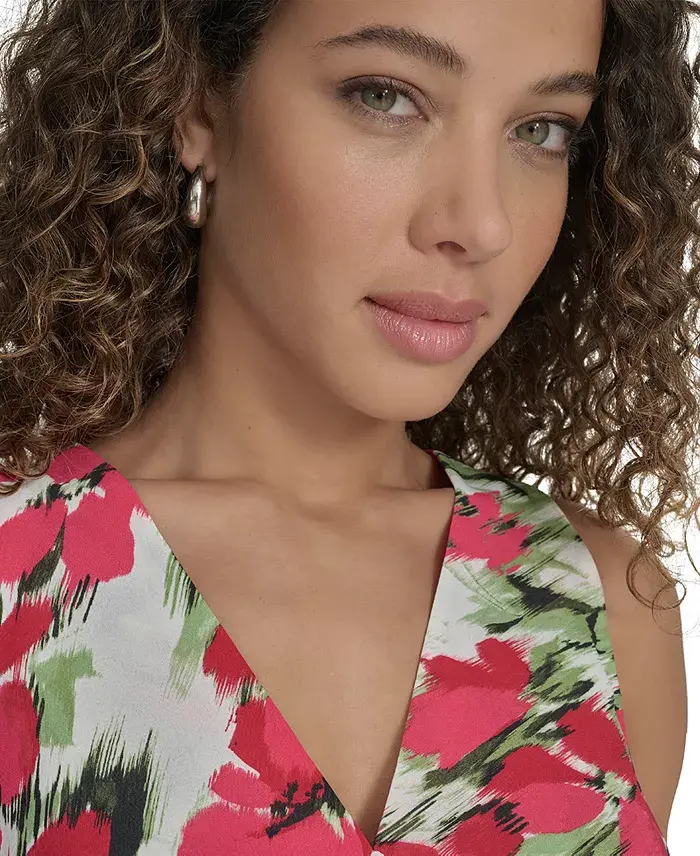 Alfani Calvin Klein Women's Floral V-Neck Sleeveless Midi Dress Women's Fashion Shoes & Accessories