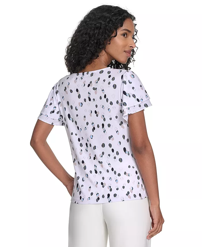 Alfani Calvin Klein Women's Flutter-Sleeve V-Neck Blouse Women's Fashion Shoes & Accessories