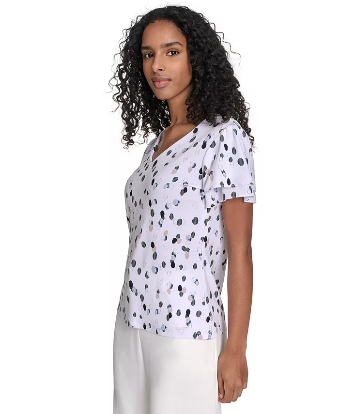 Alfani Calvin Klein Women's Flutter-Sleeve V-Neck Blouse Women's Fashion Shoes & Accessories