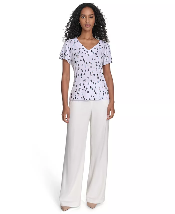 Alfani Calvin Klein Women's Flutter-Sleeve V-Neck Blouse Women's Fashion Shoes & Accessories