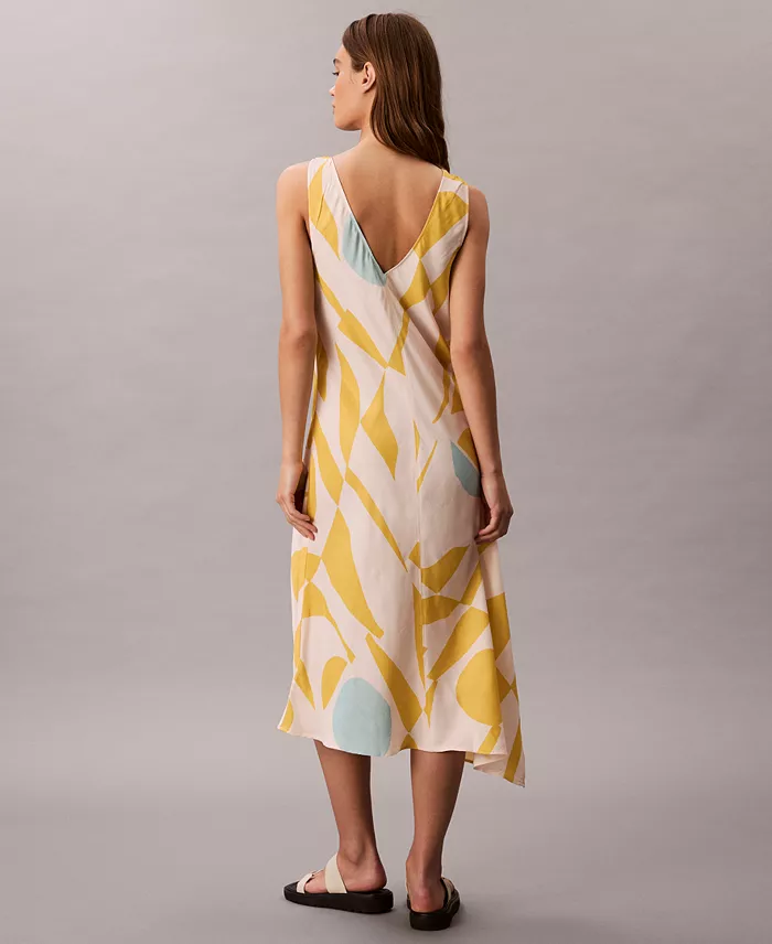 Alfani Calvin Klein Women's Geo-Print Asymmetrical-Hem Midi Dress Women's Fashion Shoes & Accessories