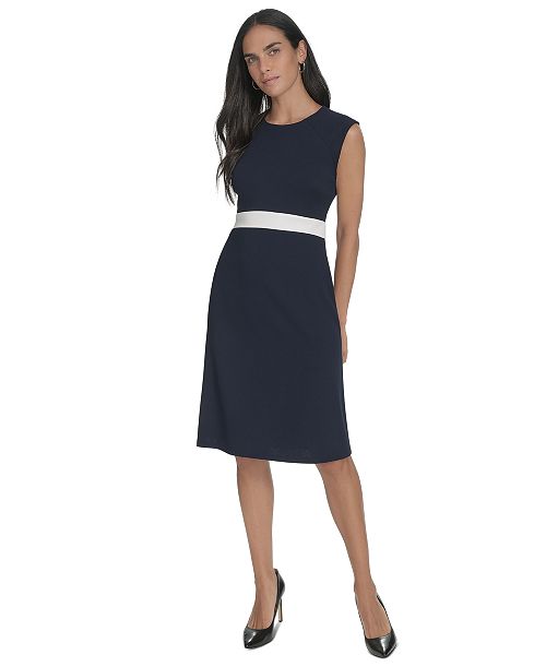 alfani Calvin Klein Women's Jewel-Neck Sleeveless A-Line Dress Women's Fashion Shoes & Accessories